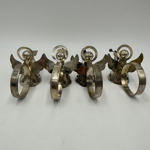 Vintage Silver Plate Christmas Angel Napkin Rings 1.5" Table Decor Set of 4 - Picture 9 of 9